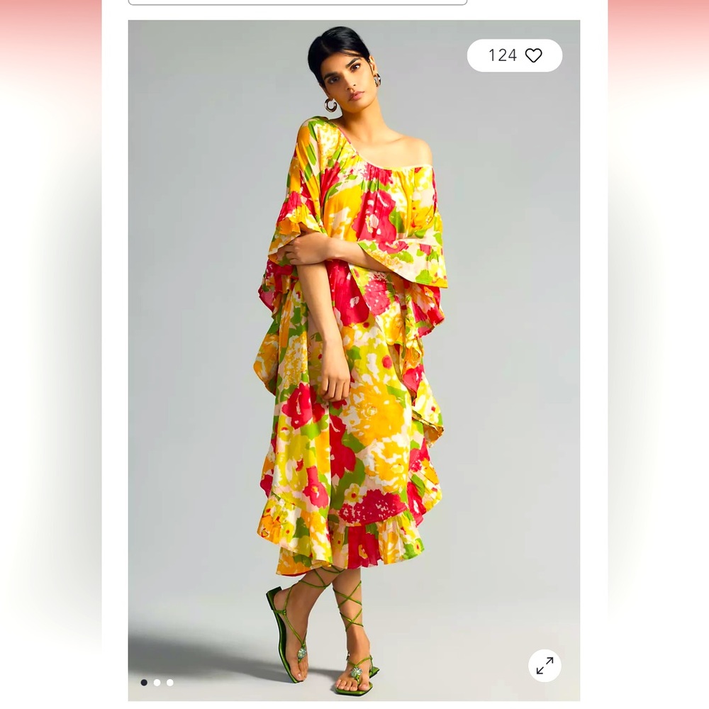 MAEVE FLORAL RUFFLE-HEM KAFTAN